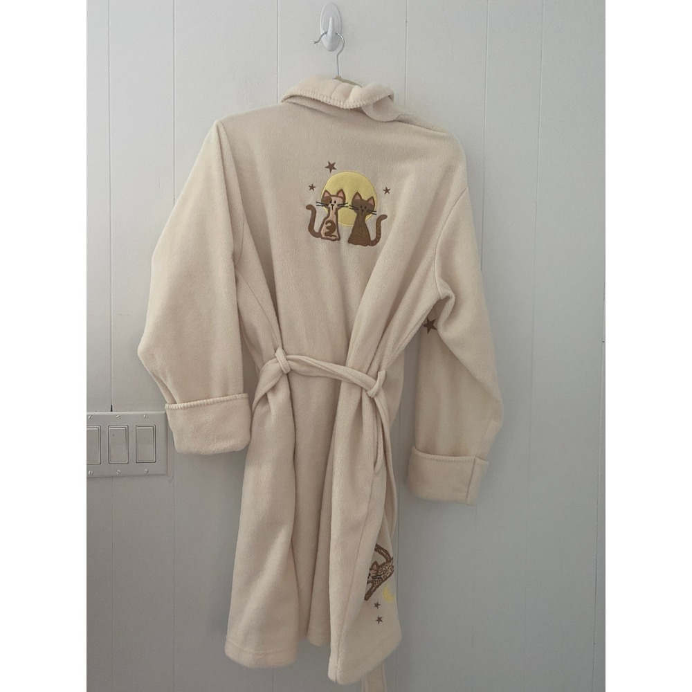 VTG 90's Y2K Delicates Celestial Cat Moon & Stars Fleece Robe Size Medium